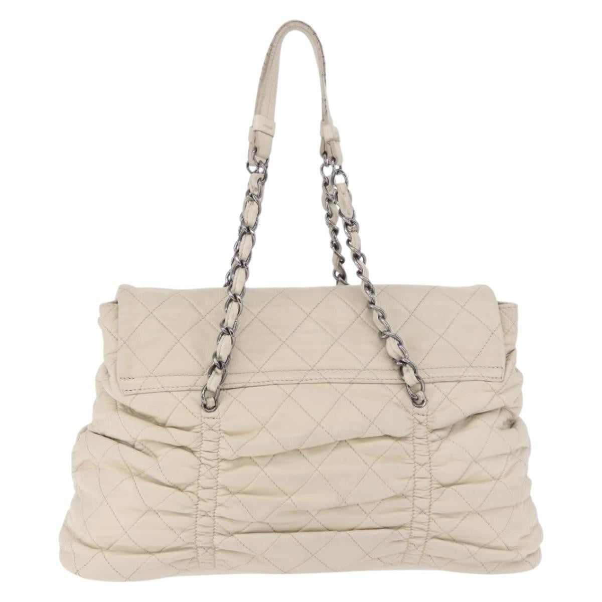 Chanel Sharpei Frame Quilted Leather Beige Leather Tote Bag Bag (Pre-Owned)