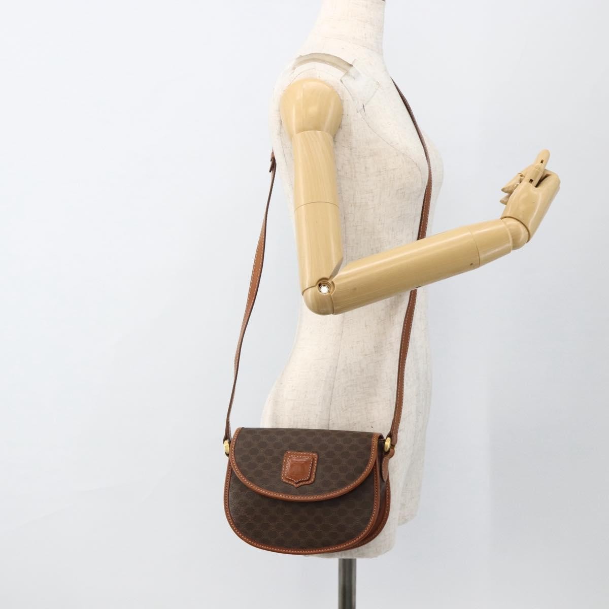 Celine Vintage Macadam Canvas And Leather Brown Canvas Shoulder Bag Bag (Pre-Owned)