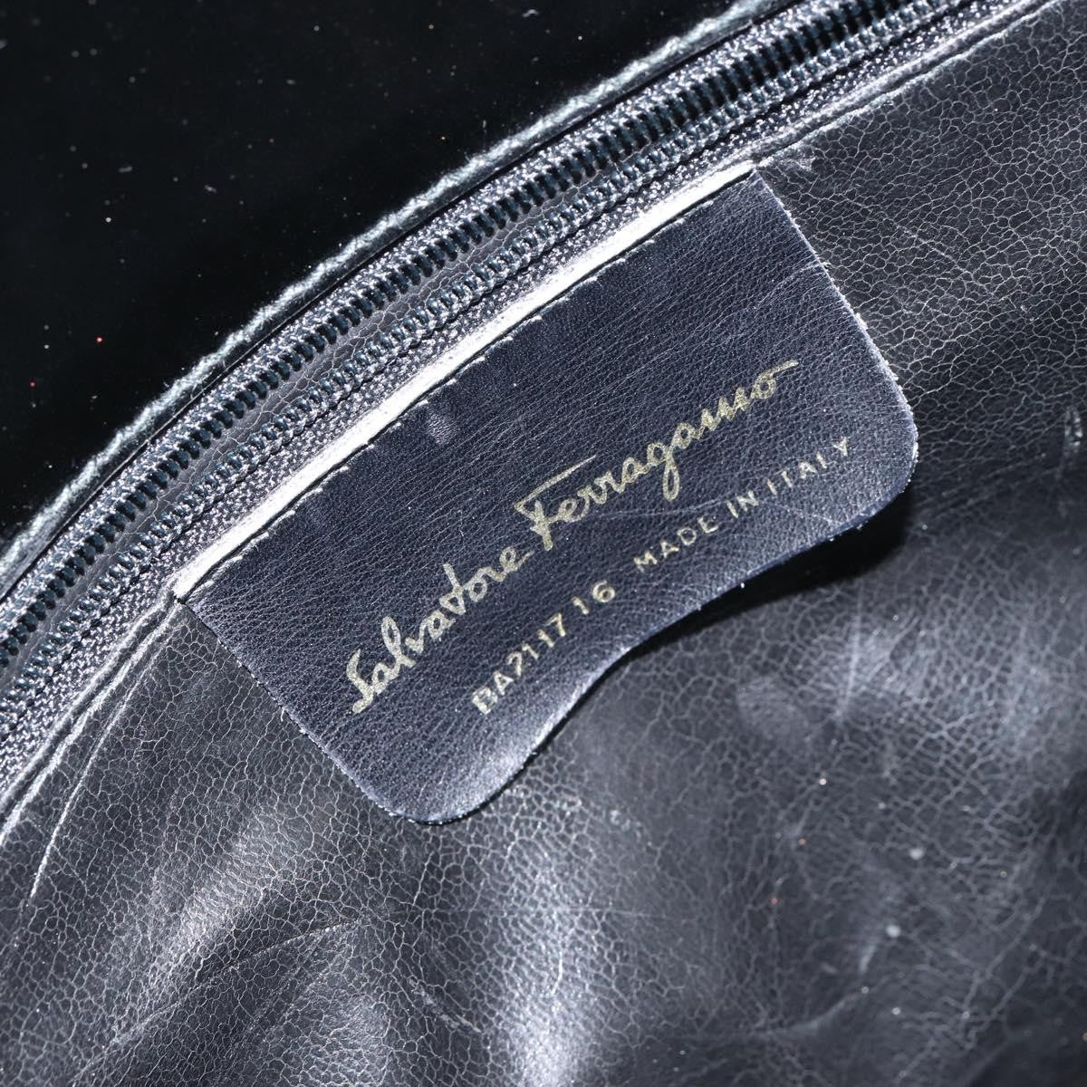 Salvatore Ferragamo Wanda Patent Leather Black Patent_Leather Handbag (Pre-Owned)