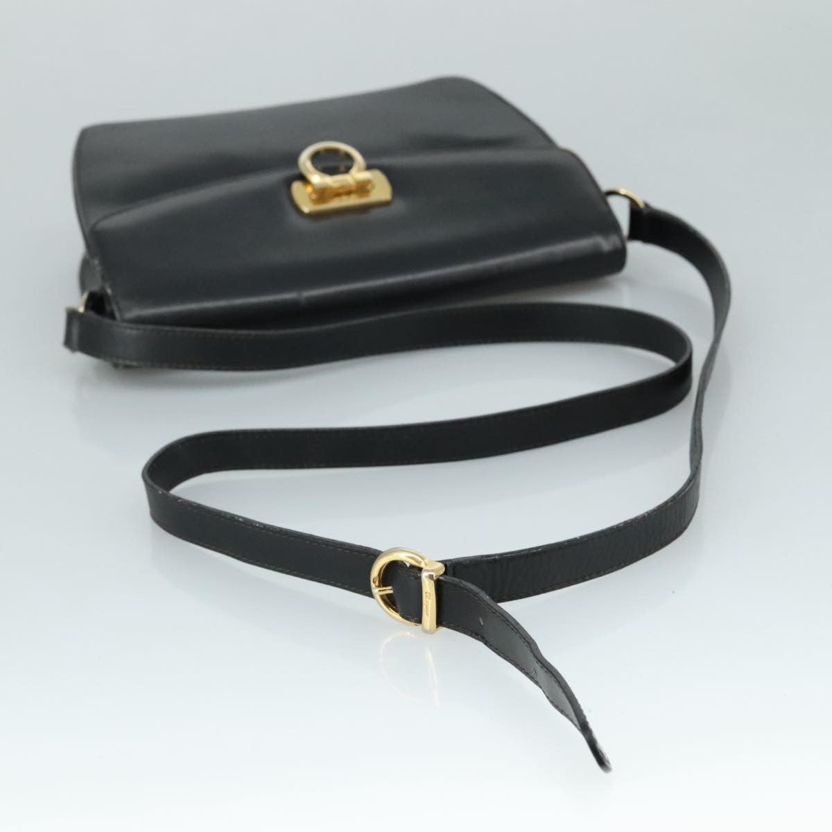 Salvatore Ferragamo Gancini Flap Leather Black Leather Shoulder Bag Bag (Pre-Owned)