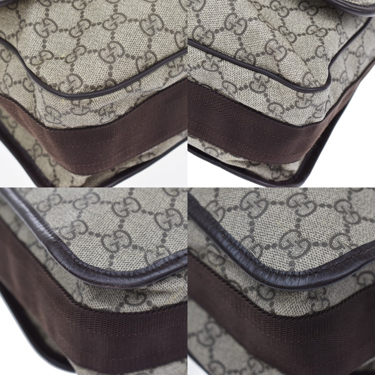 Gucci Web Strap Messenger Gg Coated Canvas Brown Leather Handbag (Pre-Owned)