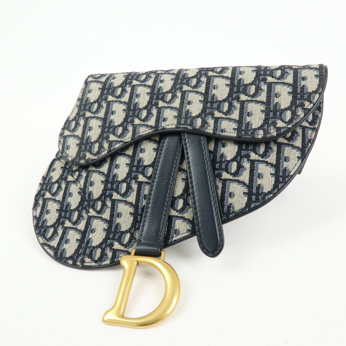 Christian Dior Saddle Belt Oblique Canvas Navy Canvas Handbag (Pre-Owned)
