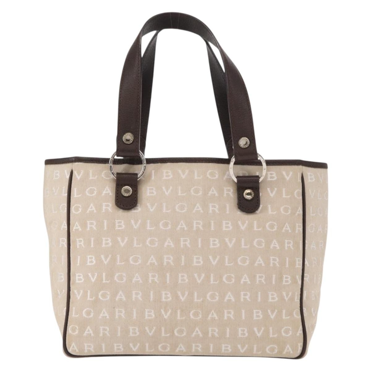 Bvlgari Logomania Canvas Beige Canvas Handbag (Pre-Owned)