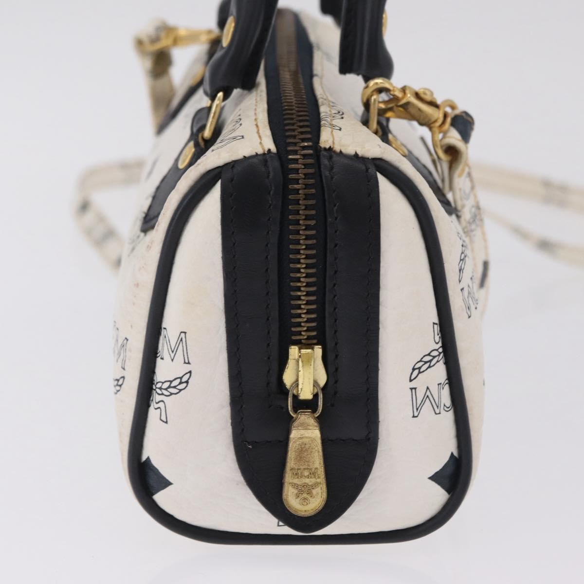 MCM Vicetos Logogram Boston White Canvas Travel Bag Bag (Pre-Owned)