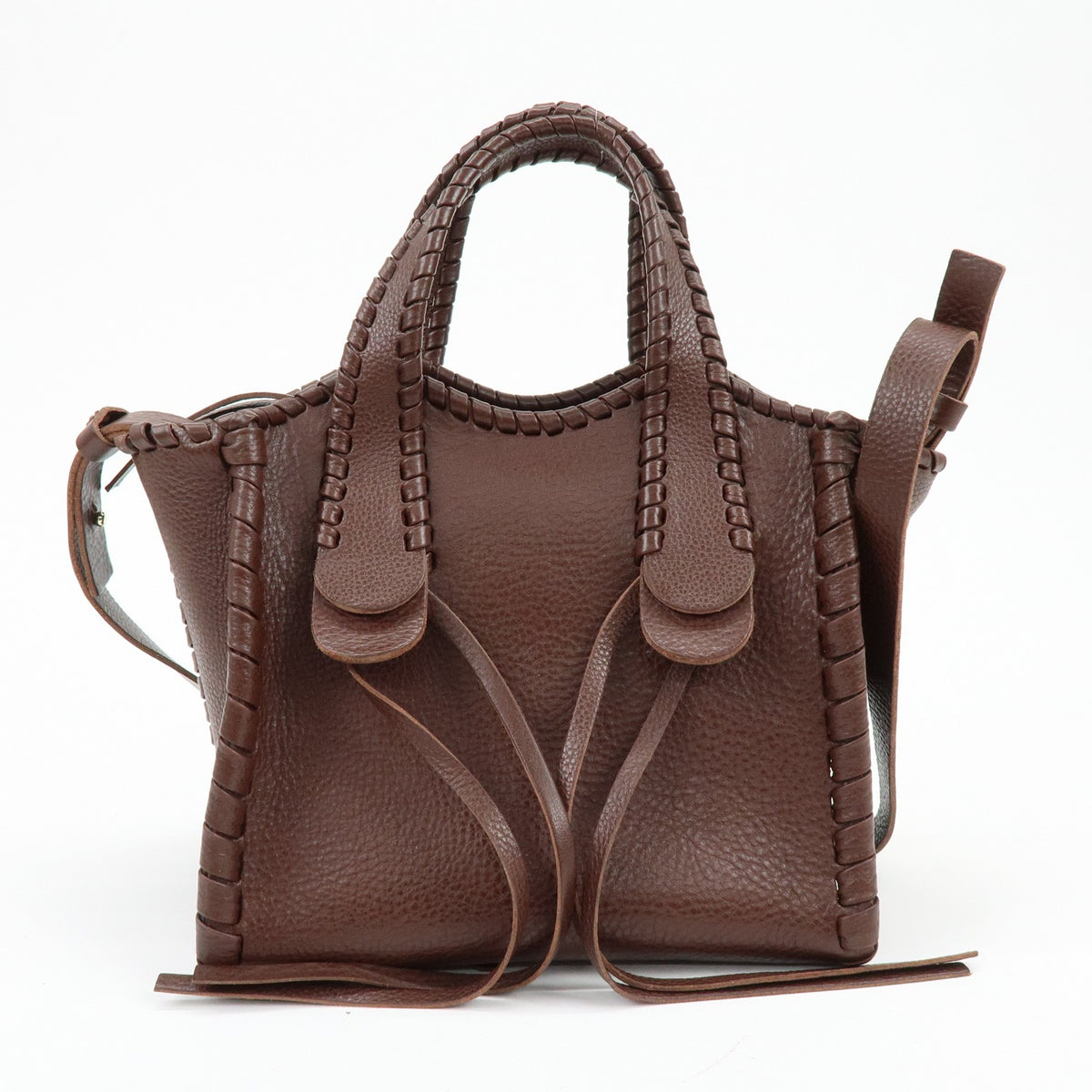 Chloe Mony Leather Brown Leather Tote Bag Bag (Pre-Owned)