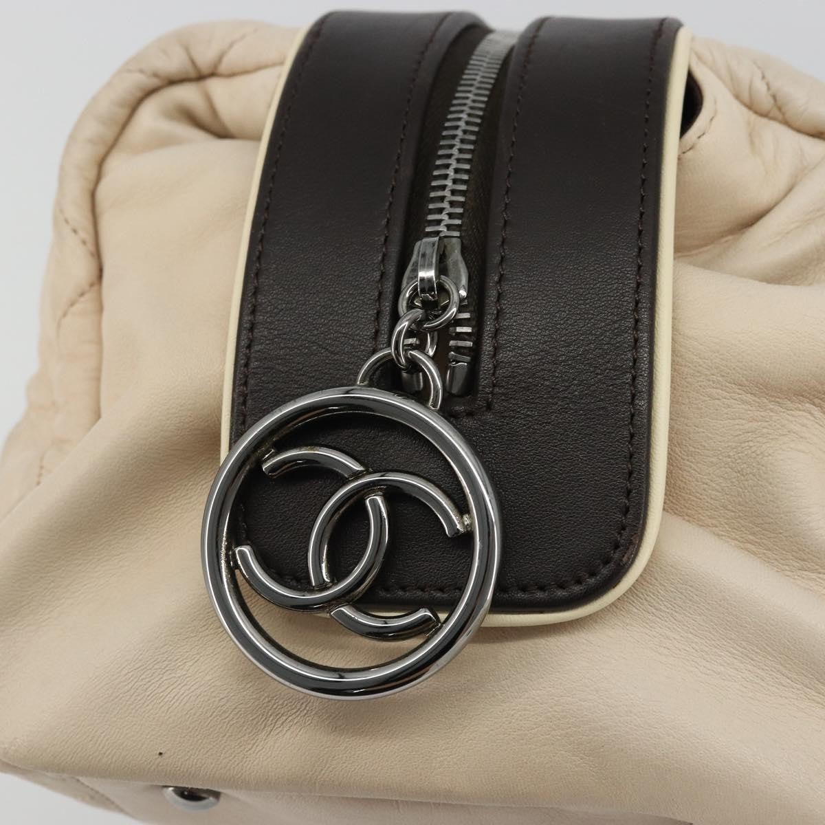 Chanel Sport Line Bowler Quilted Leather Beige Leather Handbag (Pre-Owned)