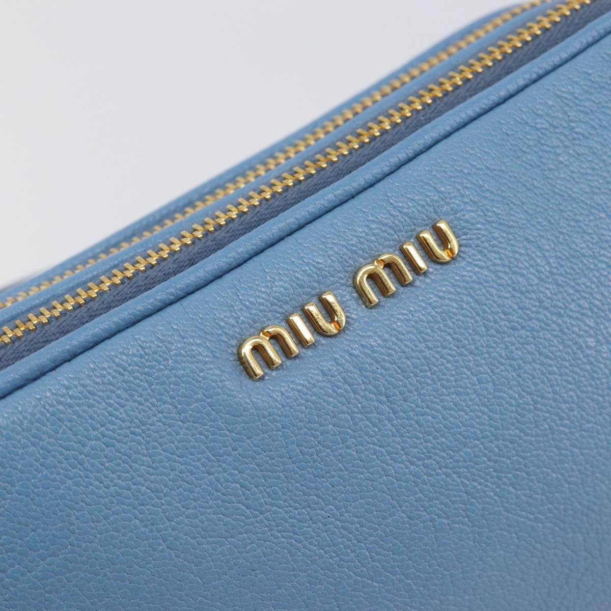 Miu Miu Double Zip Pochette Leather Blue Leather Clutche & Pouche Bag (Pre-Owned)