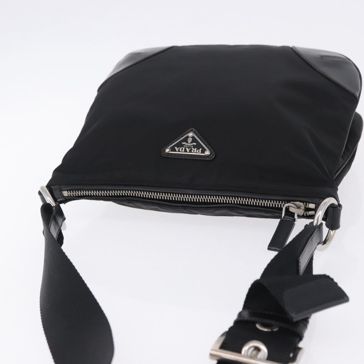 Prada Zip Messenger Tessuto With Leather Black Nylon Handbag (Pre-Owned)