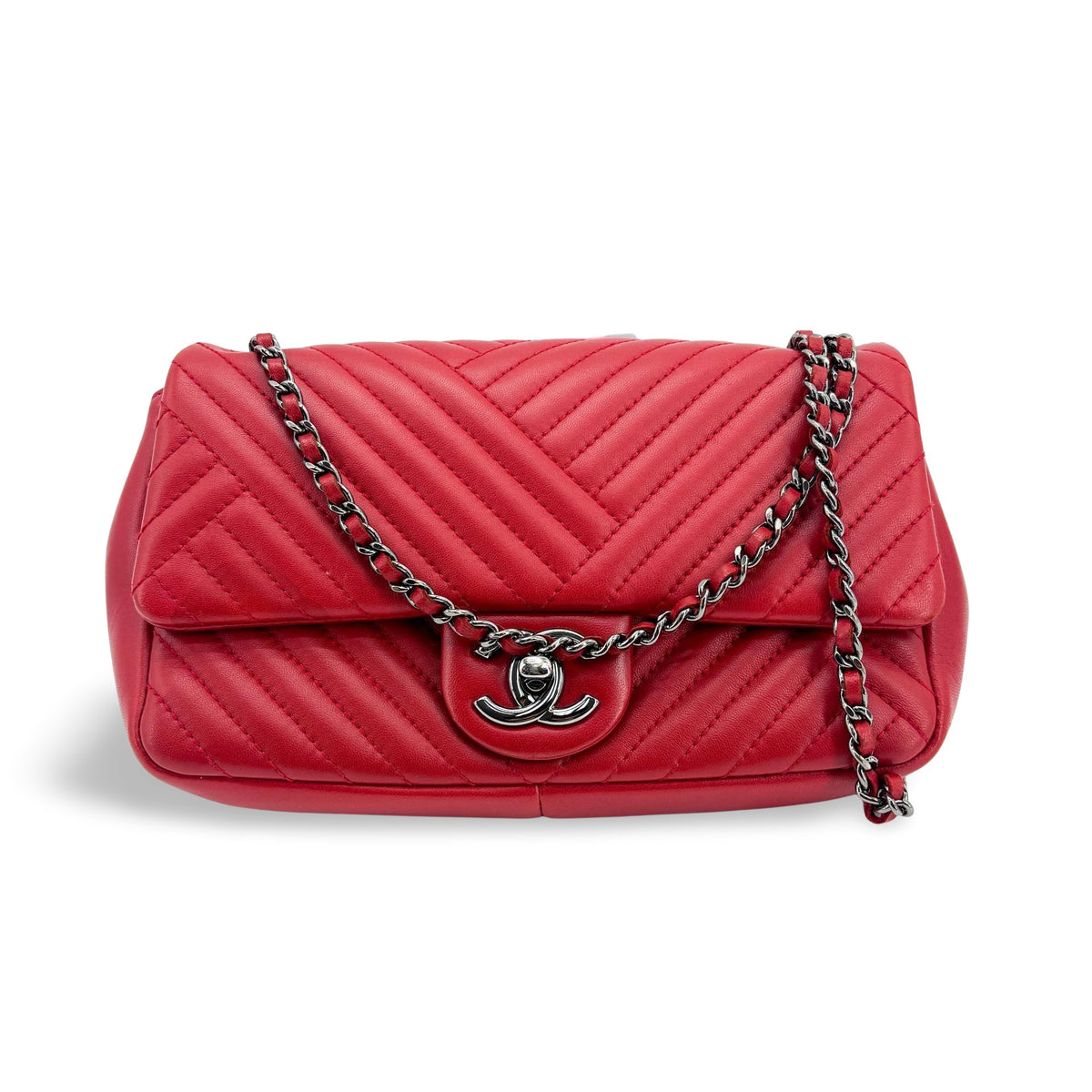 Chanel Classic Single Flap Chevron Lambskin Silver Leather Handbag (Pre-Owned)