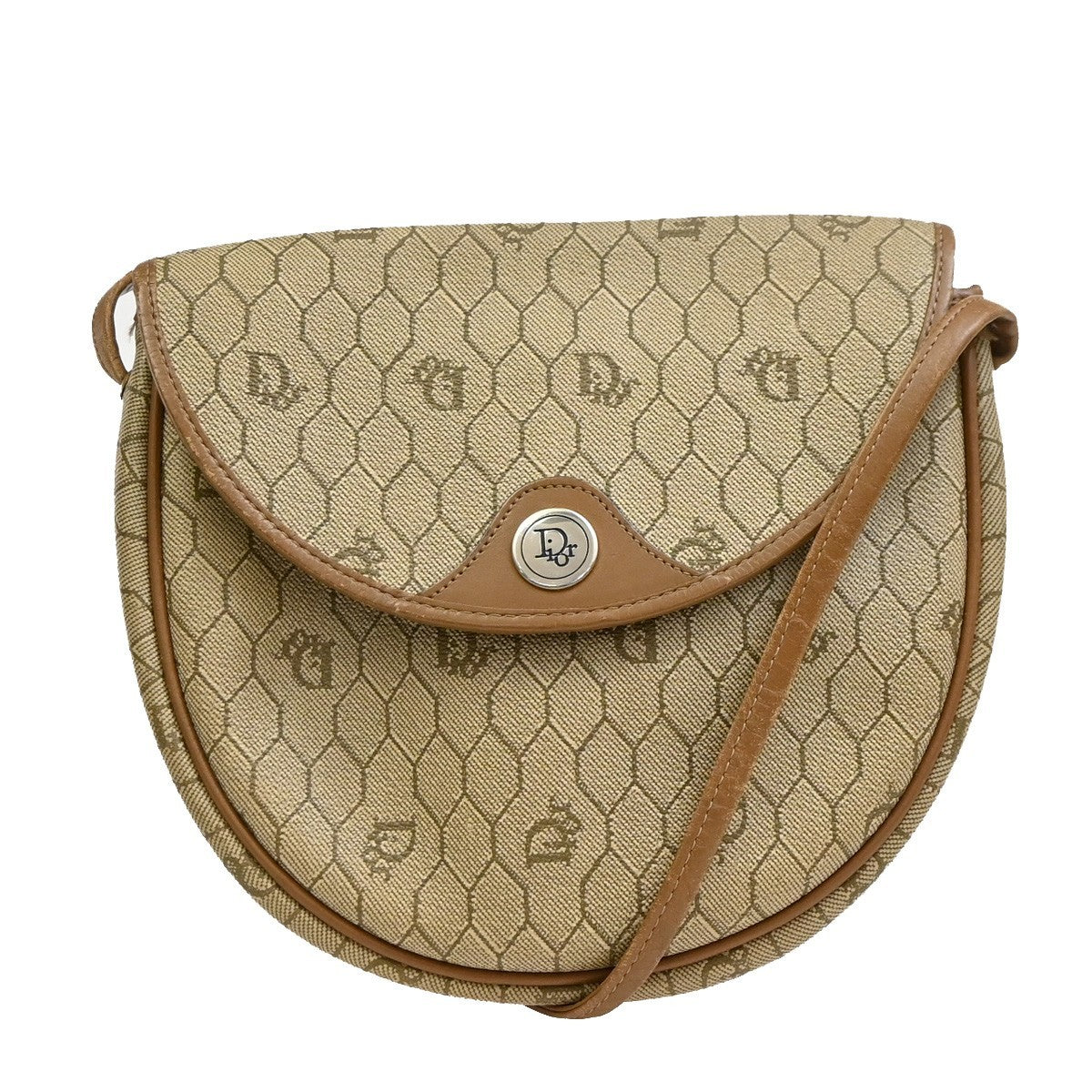 Christian Dior Vintage Honeycomb Canvas Beige Pvc Shoulder Bag Bag (Pre-Owned)