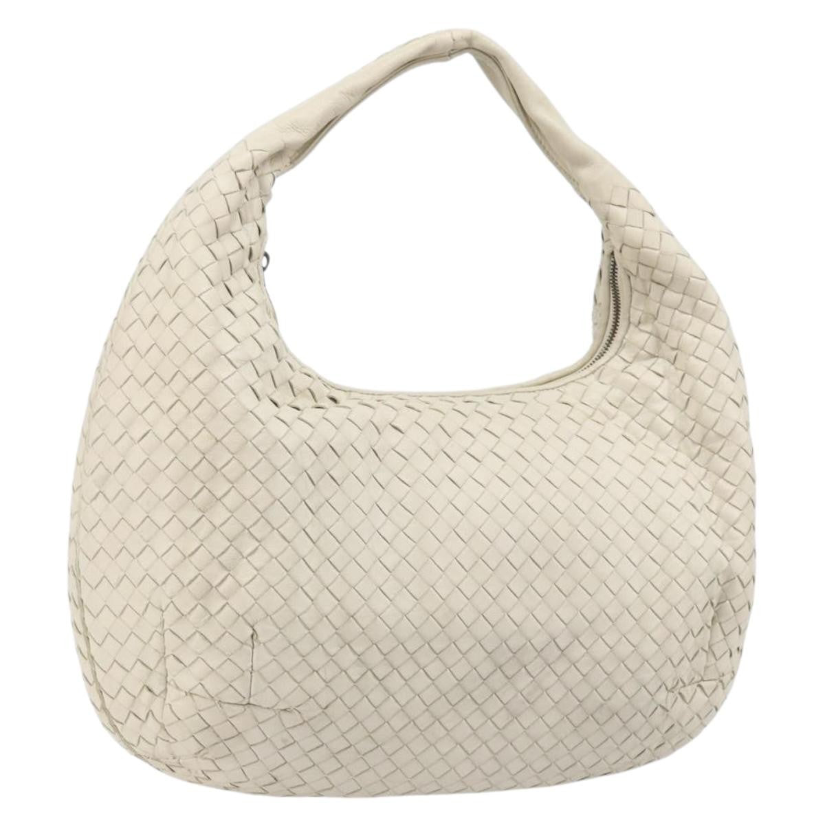 Bottega Veneta Zip Hobo Leather With Intrecciato White Leather Shoulder Bag Bag (Pre-Owned)