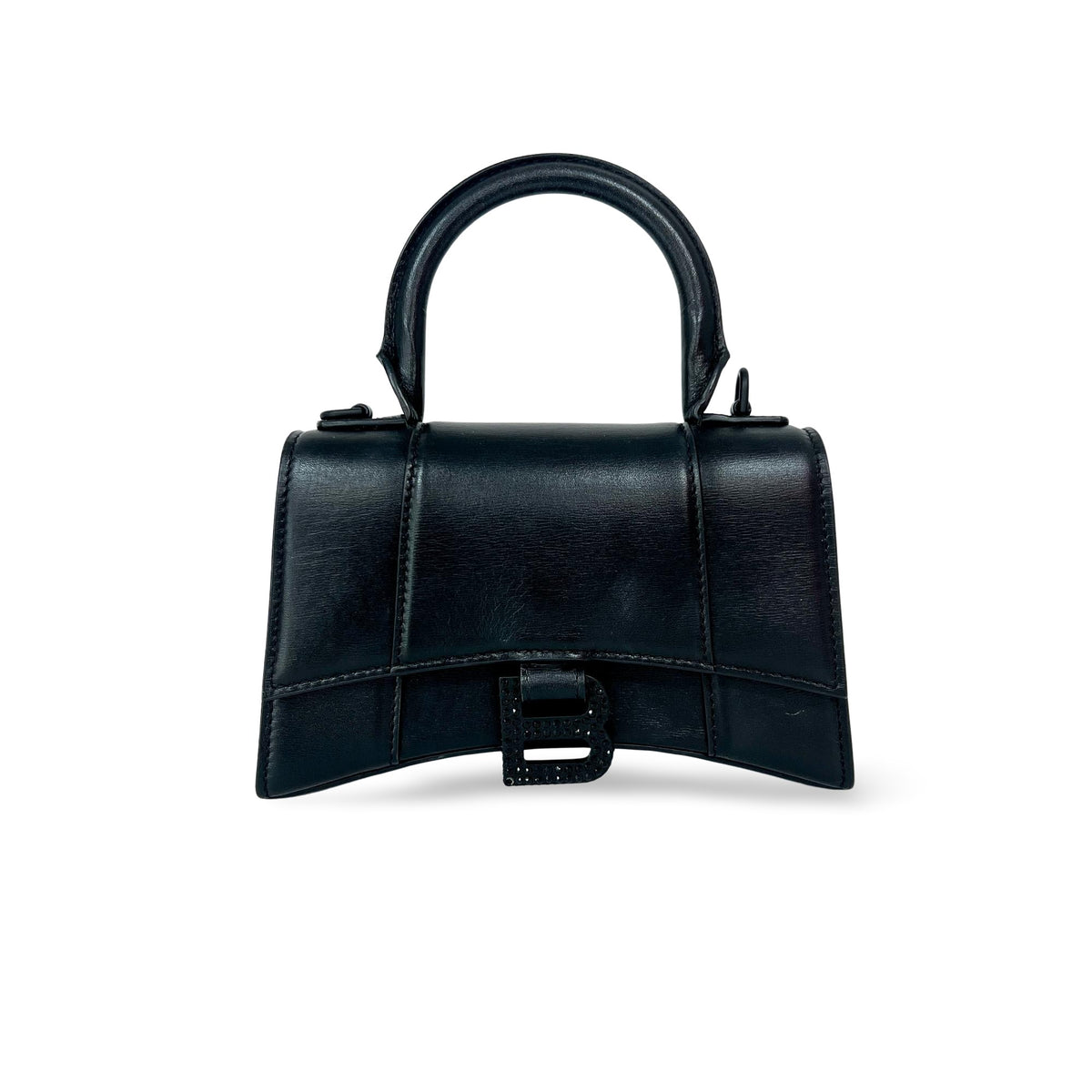 Balenciaga Hourglass Top Handle Leather With Crystals Black Leather Handbag (Pre-Owned)