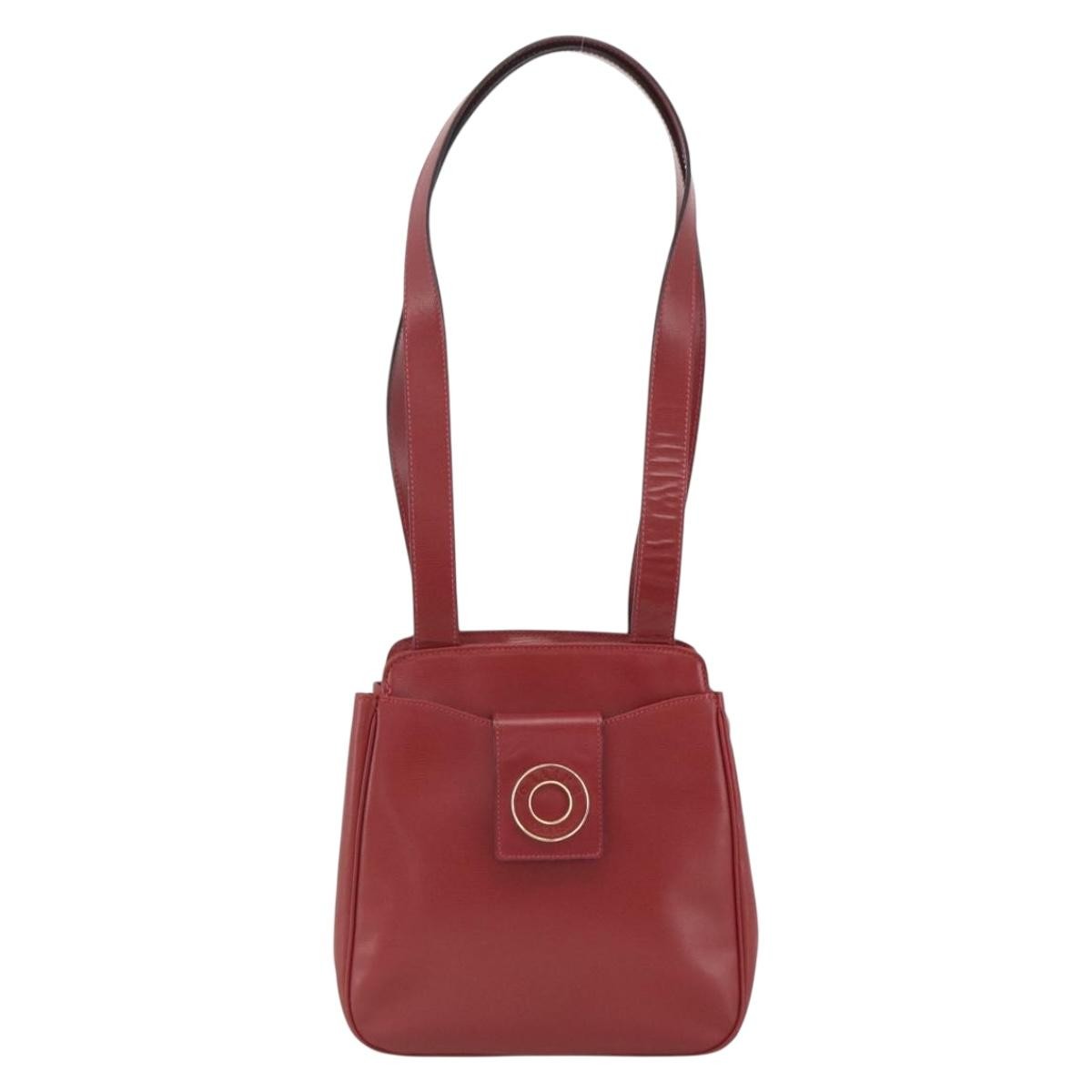Celine Circle Logo Leather Burgundy Leather Tote Bag Bag (Pre-Owned)