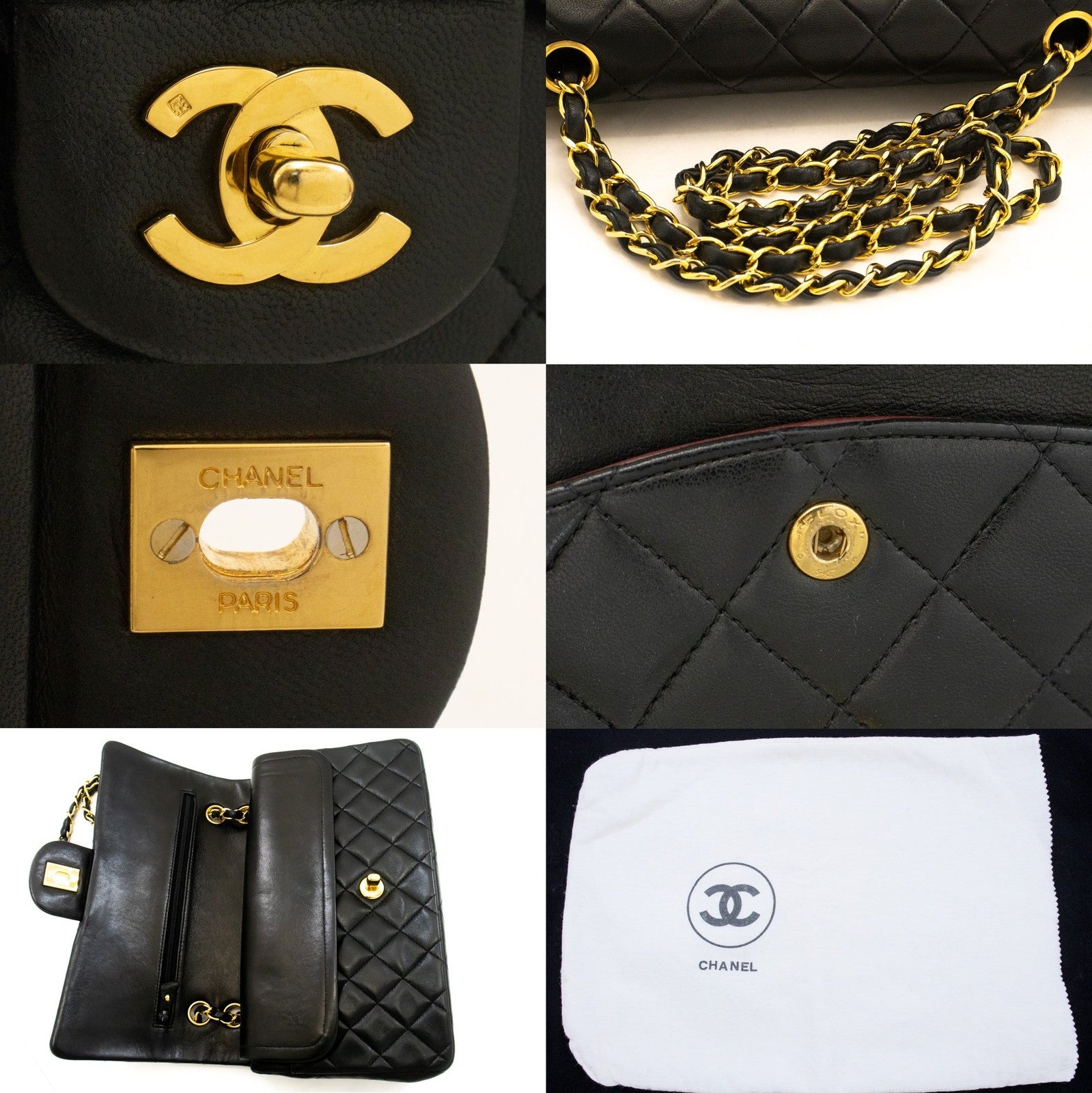 Chanel Classic Flap Lambskin Black Leather Crossbody Bag Bag (Pre-Owned)