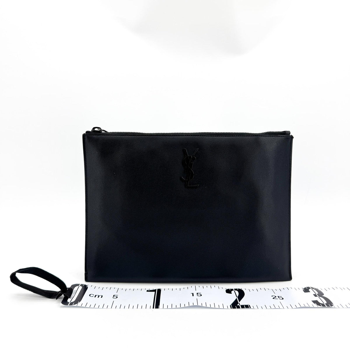 Saint Laurent Classic Monogram Zip Leather Black Leather Clutche & Pouche Bag (Pre-Owned)