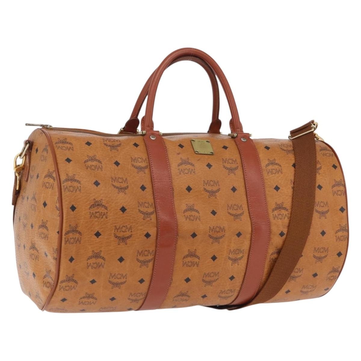 MCM Vicetos Logogram Boston Brown Leather Travel Bag Bag (Pre-Owned)