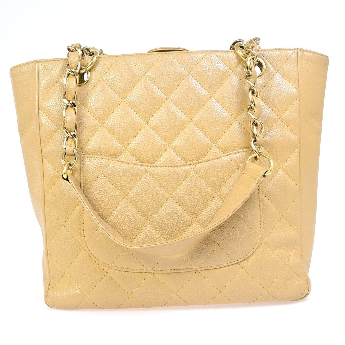 Chanel Petite Shopping Tote Quilted Caviar Beige Leather Bag (Pre-Owned)