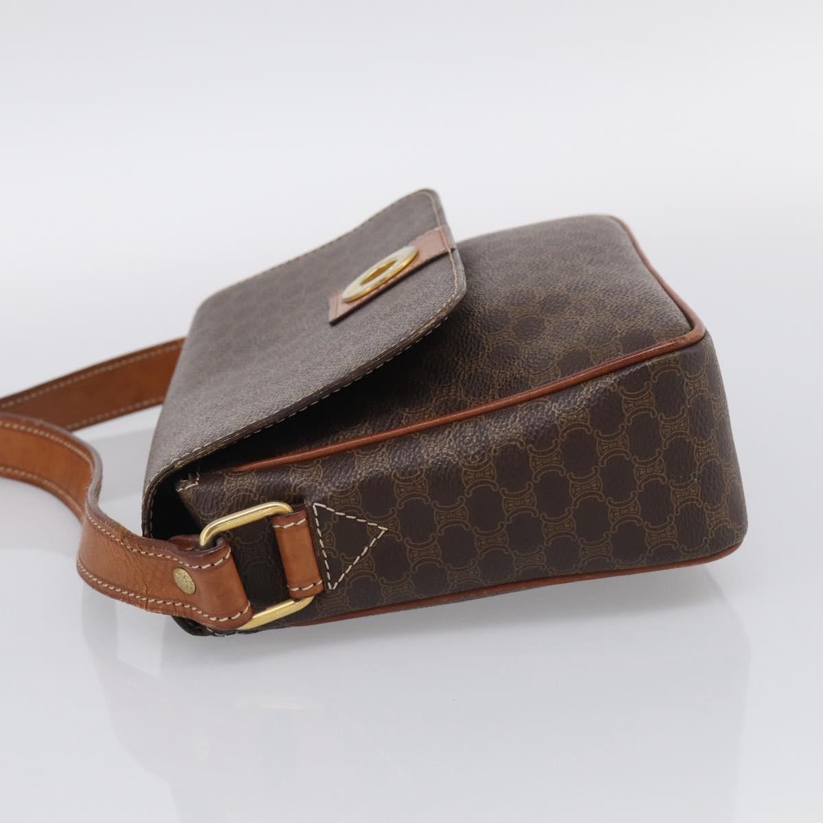 Celine Macadam Shoulder Leather Brown Canvas Crossbody Bag Bag (Pre-Owned)