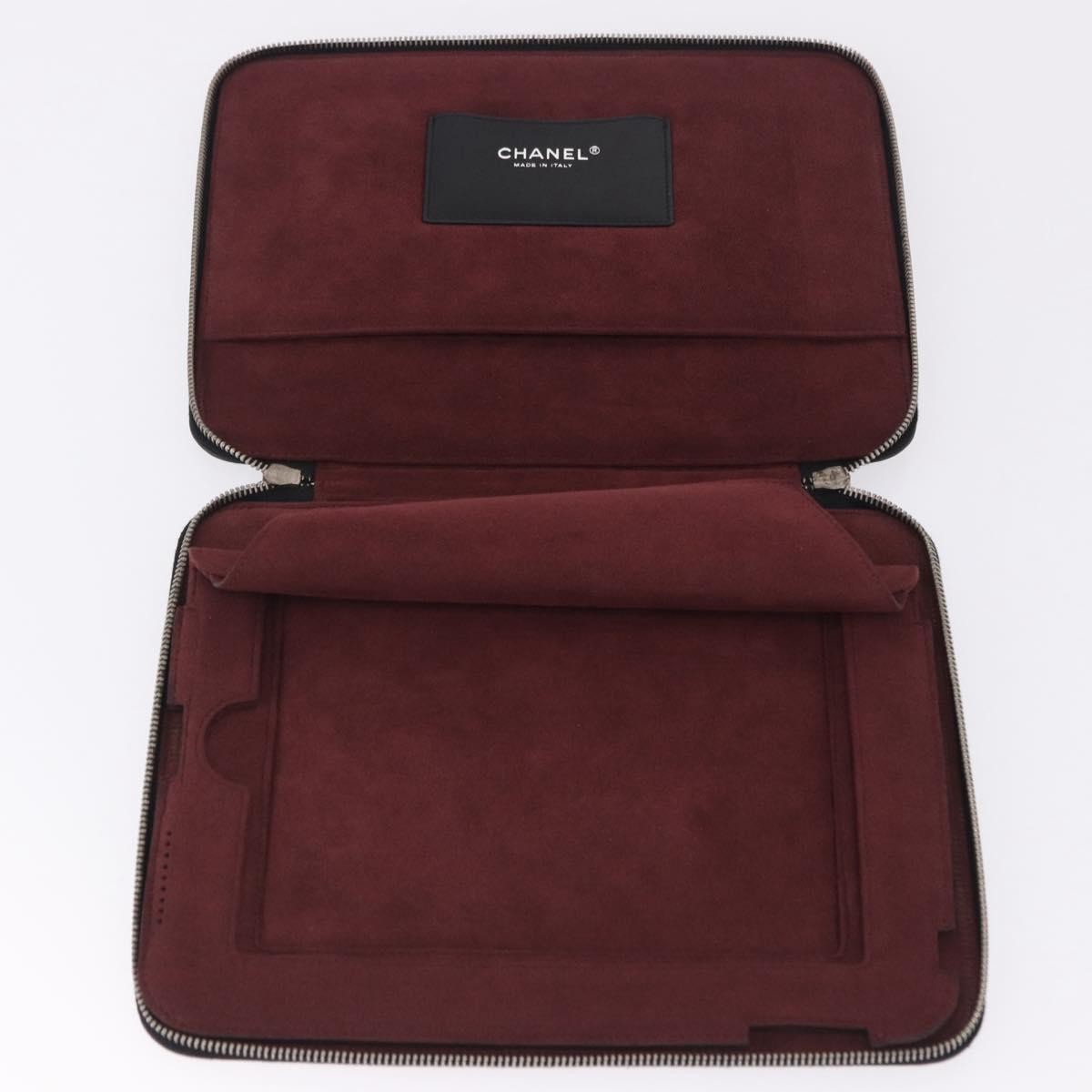 Chanel Zip Around Ipad Case Quilted Lambskin Black Leather Tech Accessory Accessory (Pre-Owned)