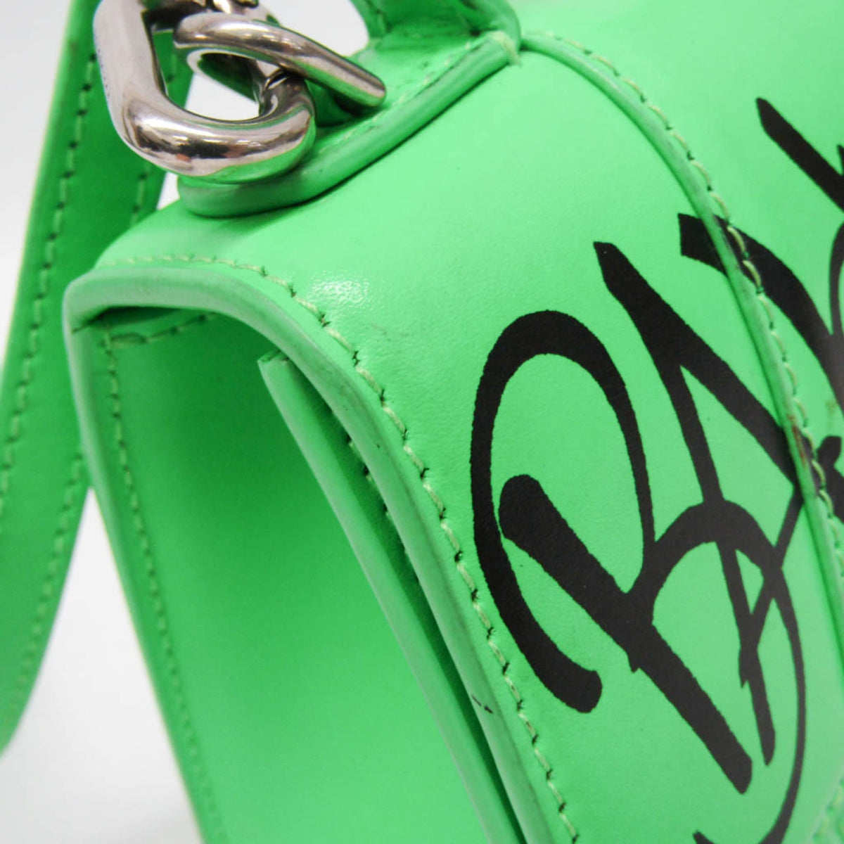 Balenciaga Graffiti Hourglass Top Handle Leather Green Leather Handbag (Pre-Owned)