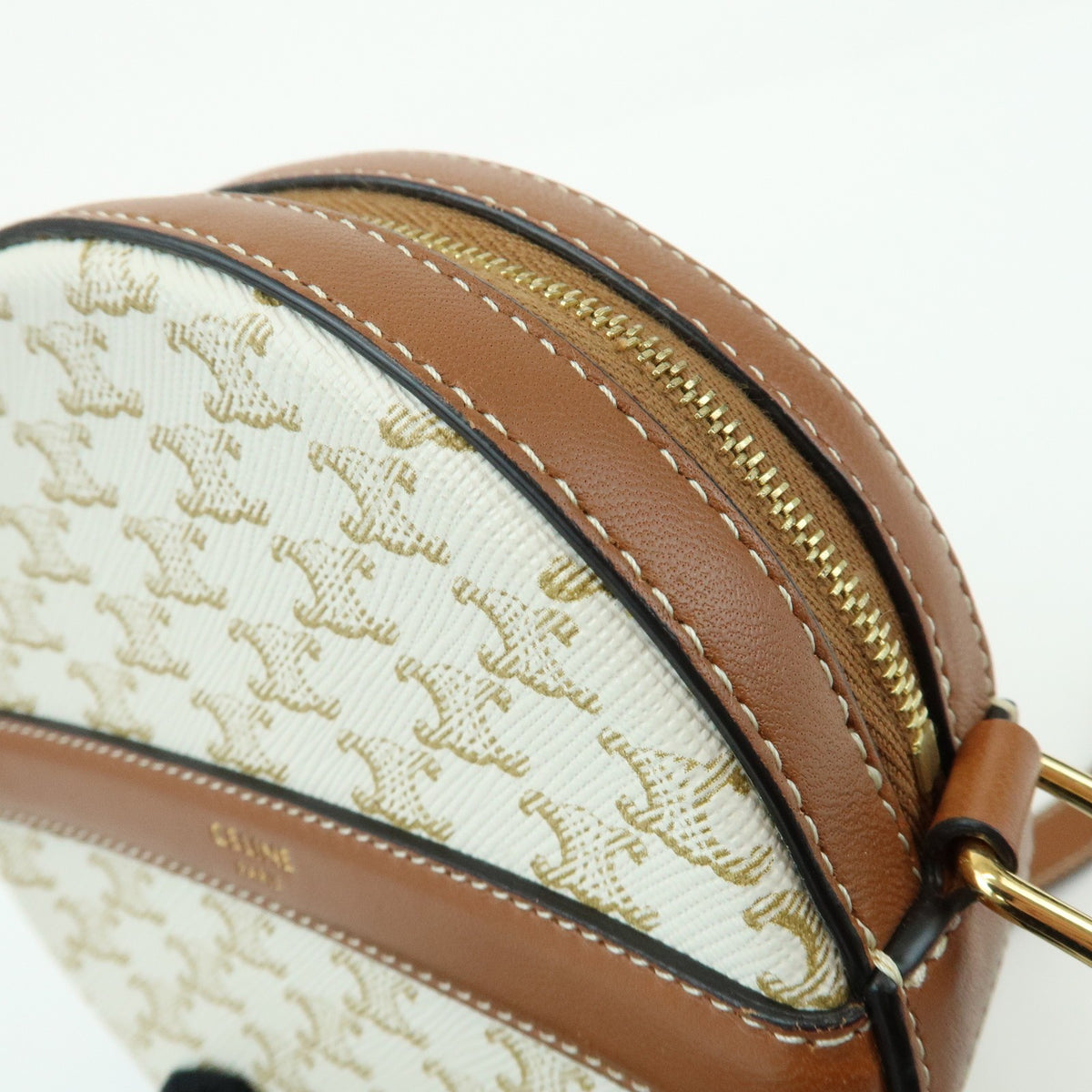 Celine Round Purse On Strap Triomphe Coated Canvas Beige Canvas Crossbody Bag Bag (Pre-Owned)