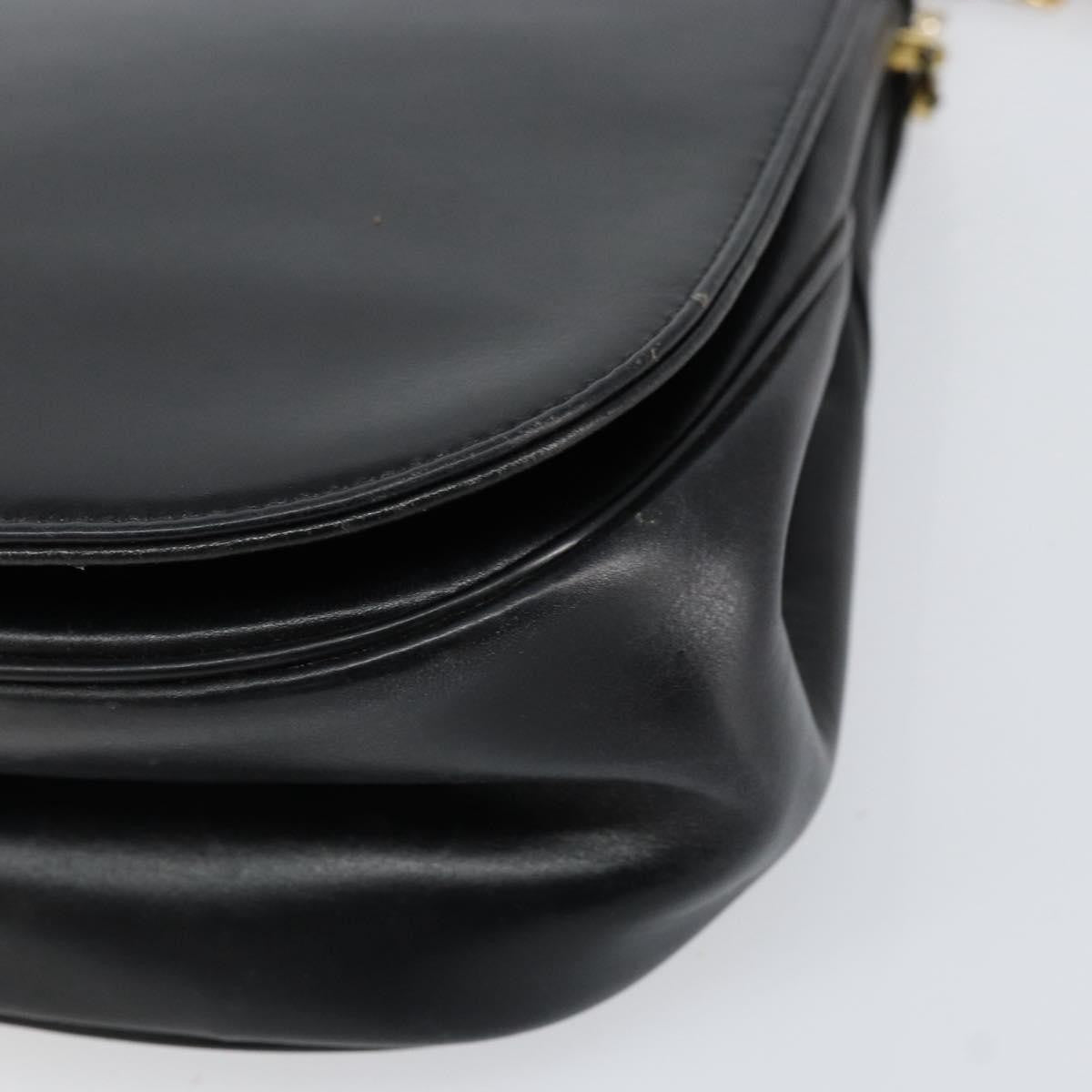 Christian Dior Vintage Chain Flap Diorissimo Canvas Black Leather Shoulder Bag Bag (Pre-Owned)