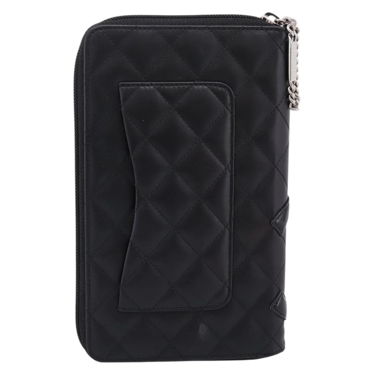 Chanel Cambon Zip Around Organizer Quilted Lambskin Black Leather Wallets Accessory (Pre-Owned)