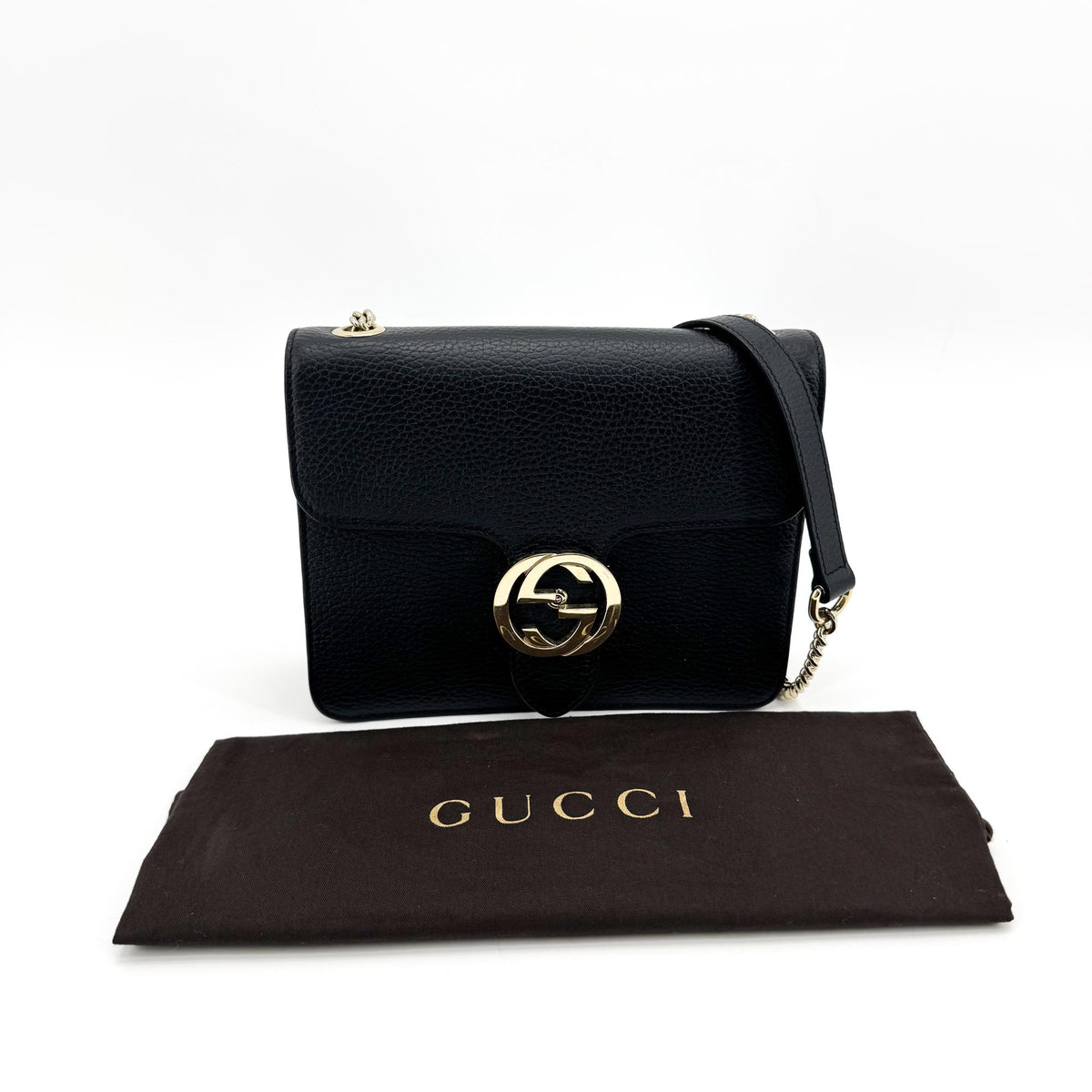 Gucci Interlocking Leather Black Leather Shoulder Bag Bag (Pre-Owned)