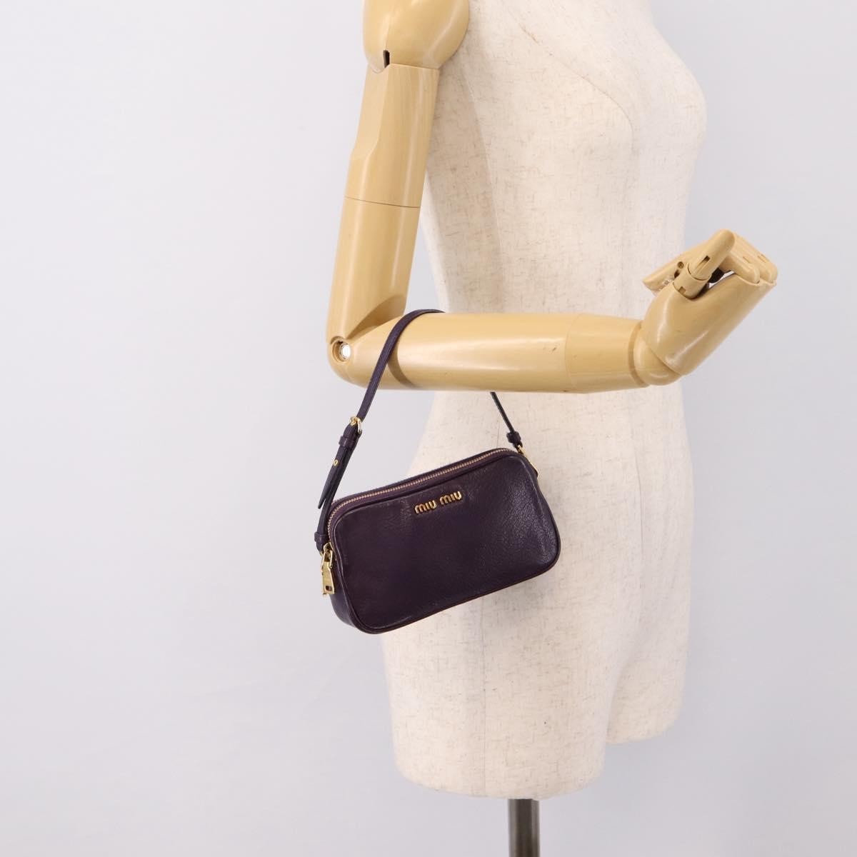 Miu Miu Double Zip Pochette Leather Purple Leather Clutche & Pouche Bag (Pre-Owned)