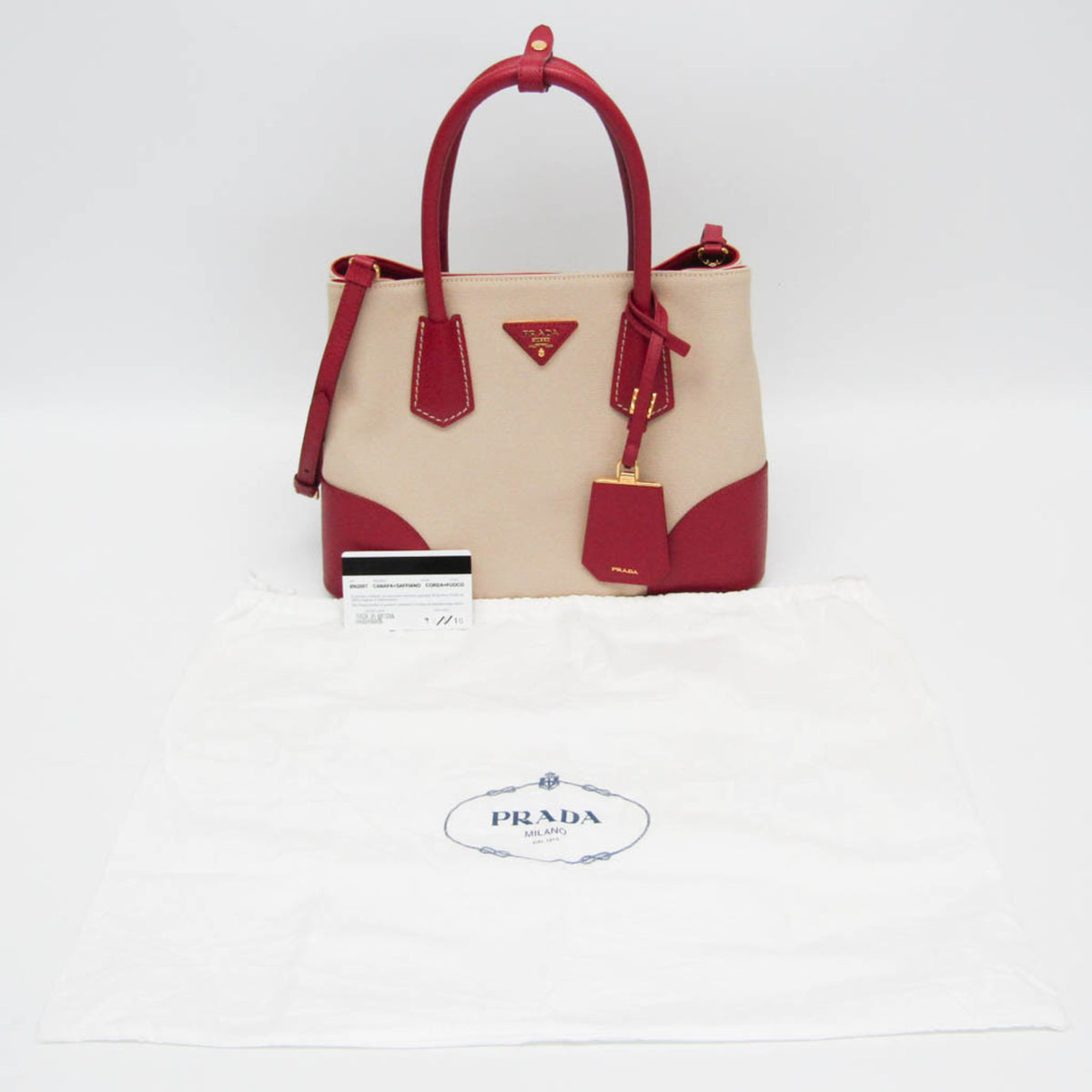 Prada Cuir Double Canvas And Saffiano Leather Beige Canvas Tote Bag Bag (Pre-Owned)