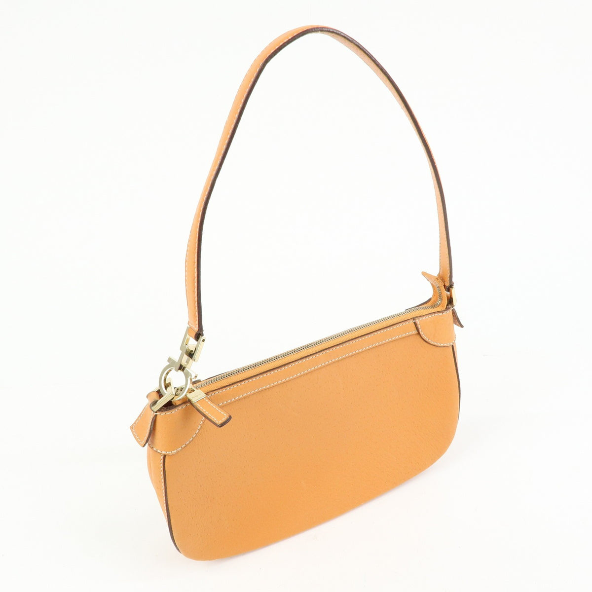 Salvatore Ferragamo Gancini Top Handle Leather Orange Leather Handbag (Pre-Owned)