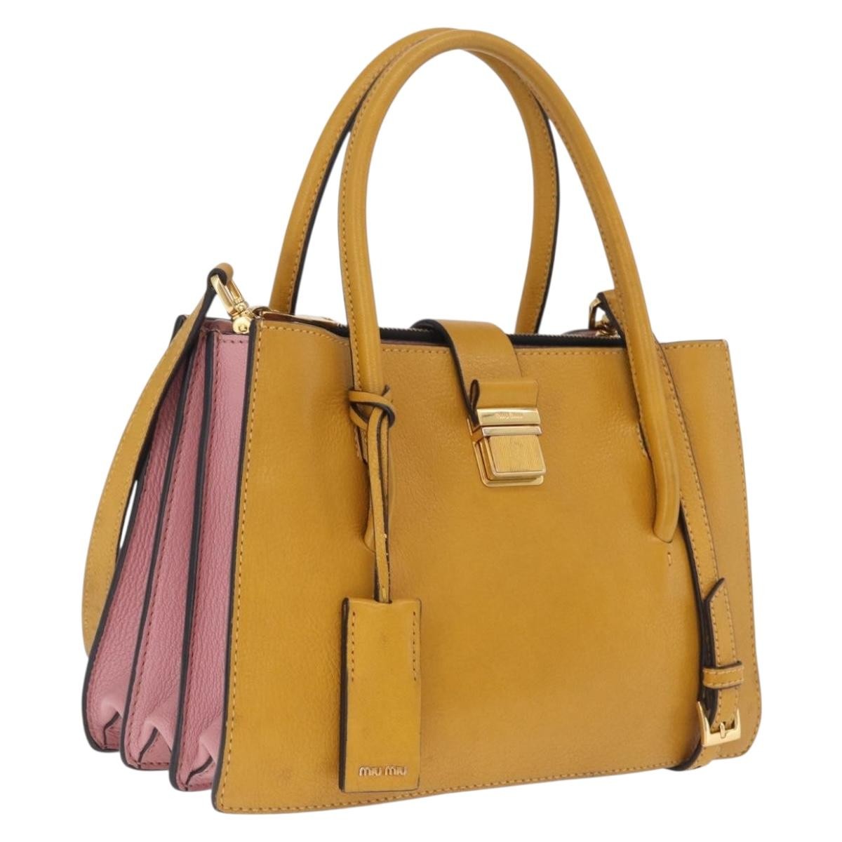 Miu Miu Madras Convertible Compartment Leather Yellow Leather Tote Bag Bag (Pre-Owned)