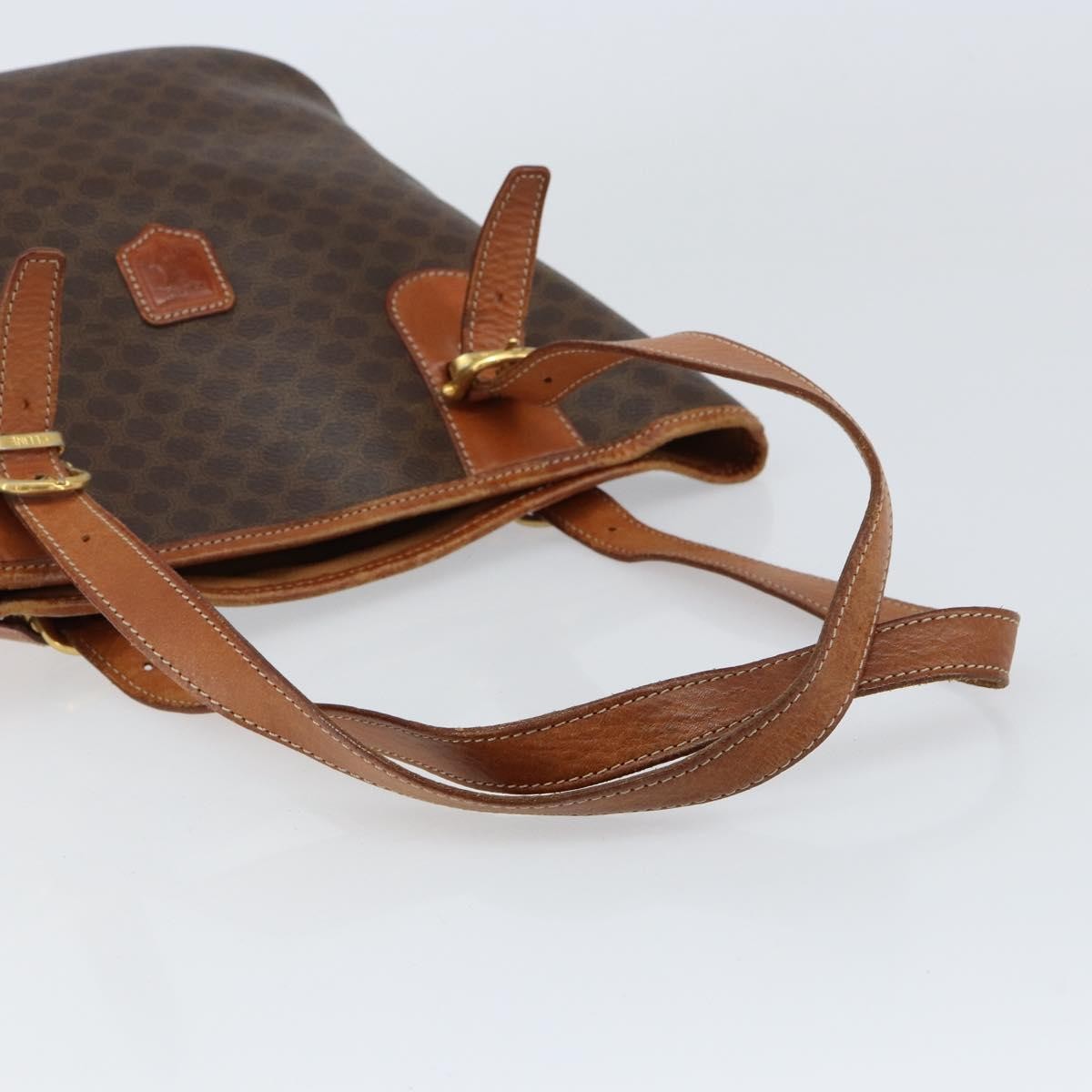 Celine Vintage Macadam Shopper Tote Canvas And Leather Brown Canvas Tote Bag Bag (Pre-Owned)