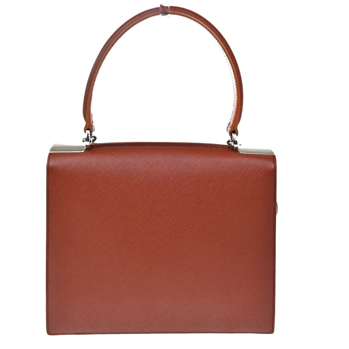 Salvatore Ferragamo Double Gancini Top Handle Saffiano Leather Brown Leather Handbag (Pre-Owned)