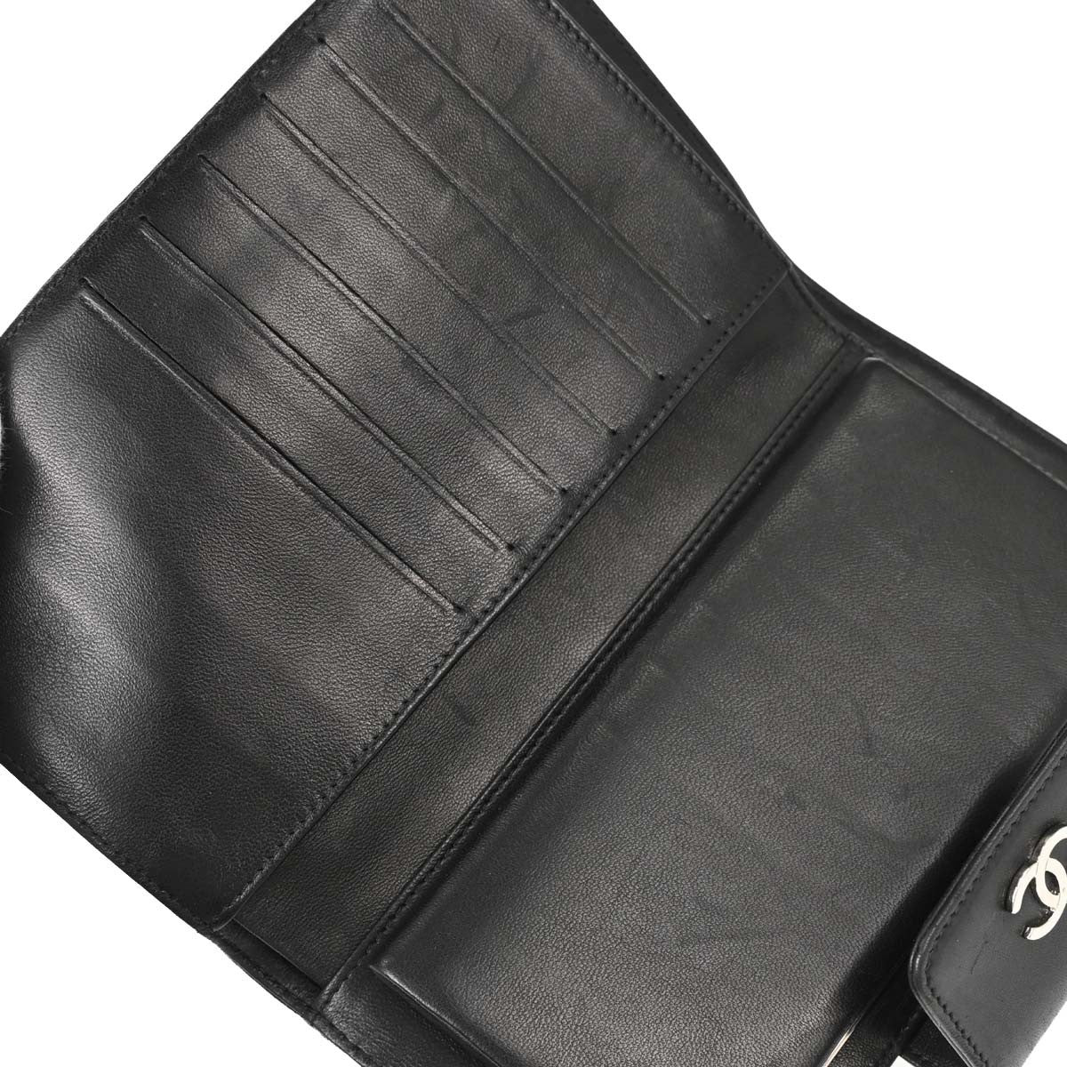 Chanel Lucky Symbols French Embossed Quilted Leather Black Leather Wallets Accessory (Pre-Owned)
