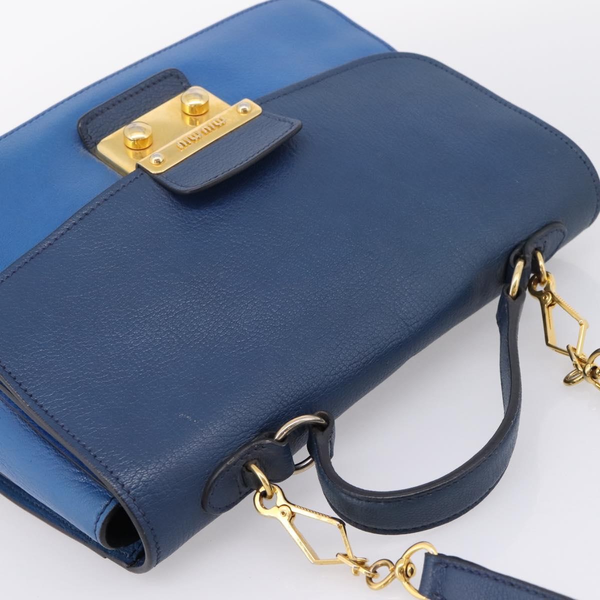 Miu Miu Madras Top Handle Leather Navy Leather Handbag (Pre-Owned)