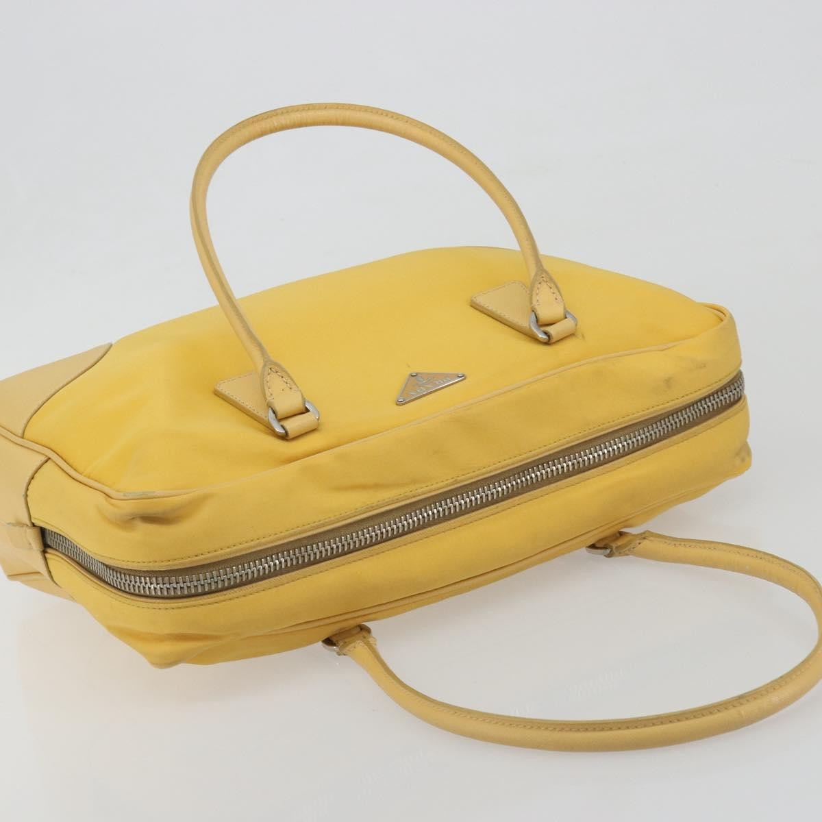 Prada Bauletto Tessuto With Saffiano Leather Yellow Canvas Handbag (Pre-Owned)