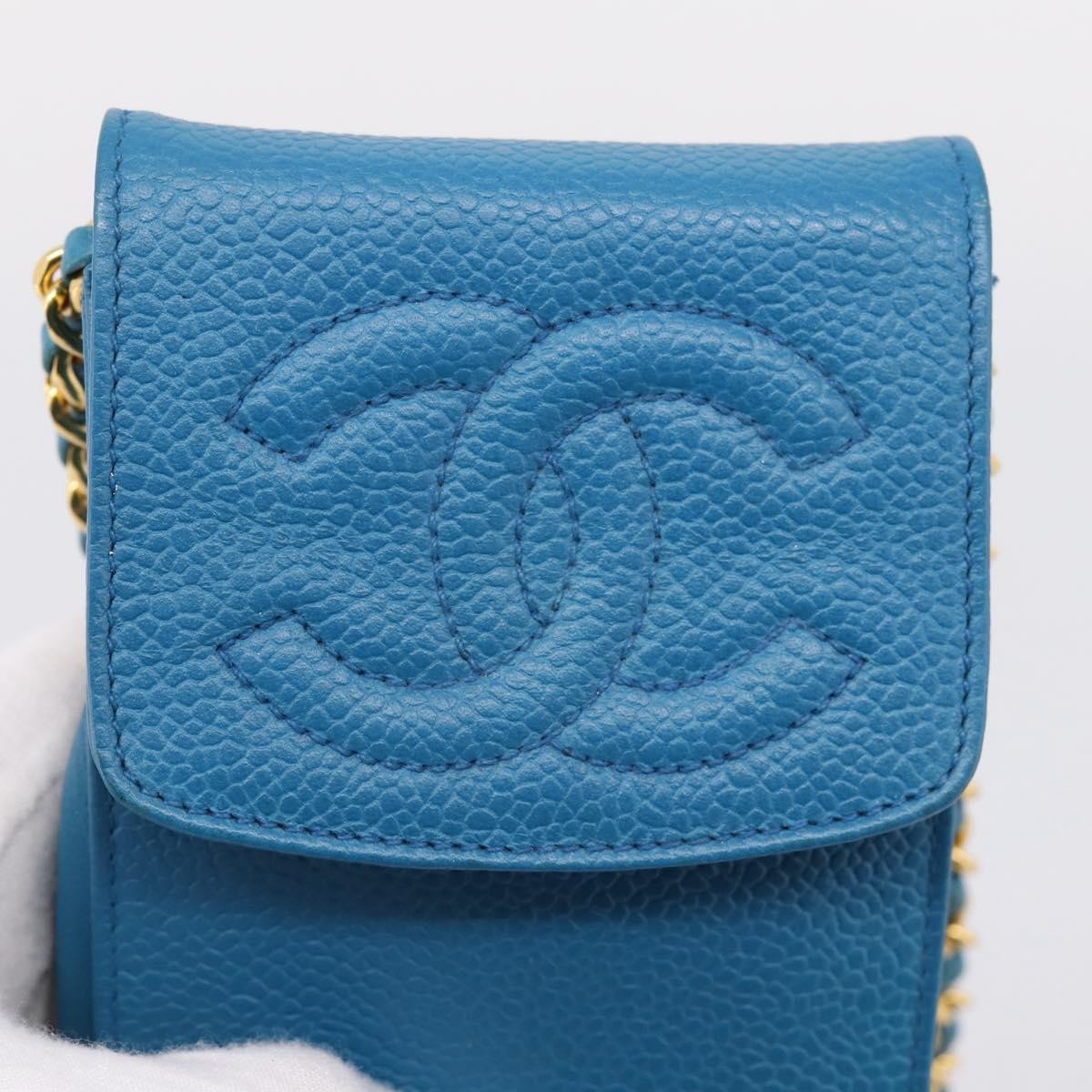 Chanel Vintage Cc Phone Holder Caviar Blue Leather Clutche & Pouche Bag (Pre-Owned)