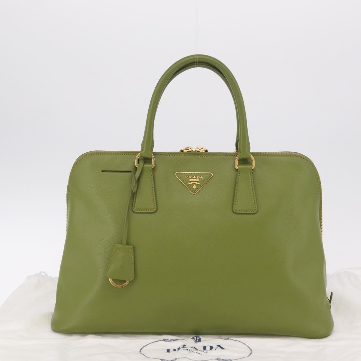 Prada Promenade Saffiano Leather Green Leather Handbag (Pre-Owned)