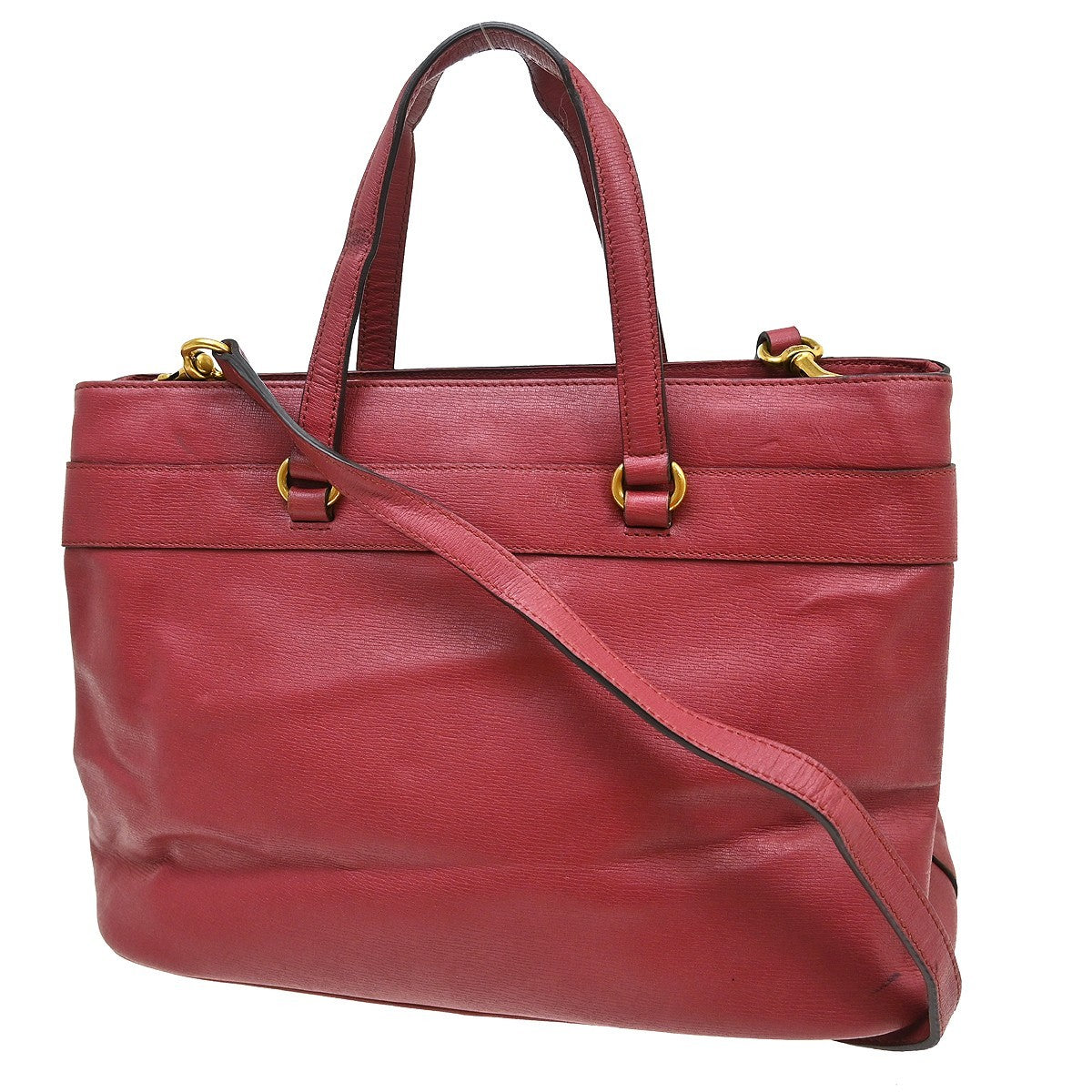 Gucci Bright Bit Convertible Tote Leather Red Leather Tote Bag Bag (Pre-Owned)