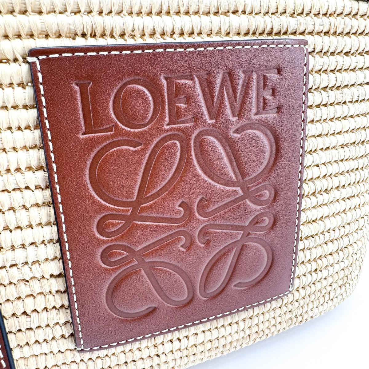 Loewe Square Basket Woven Raffia And Leather Brown Wicker Tote Bag Bag (Pre-Owned)
