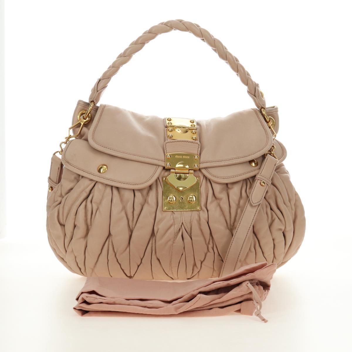 Miu Miu Madras Convertible Lock Tote Leather Pink_Gold Leather Handbag (Pre-Owned)