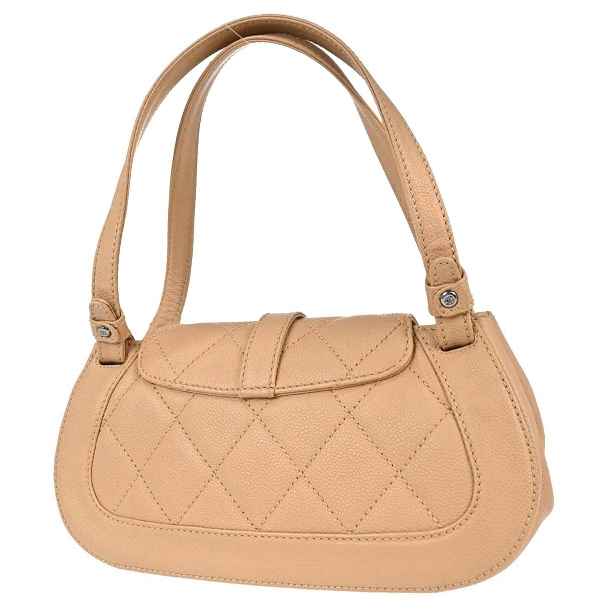 Chanel Mademoiselle Lock Shoulder Bag Quilted Caviar Beige Leather Shoulder Bag Bag (Pre-Owned)