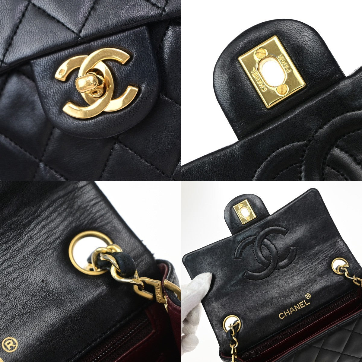 Chanel Vintage Square Classic Flap Quilted Lambskin Black Leather Shoulder Bag Bag (Pre-Owned)