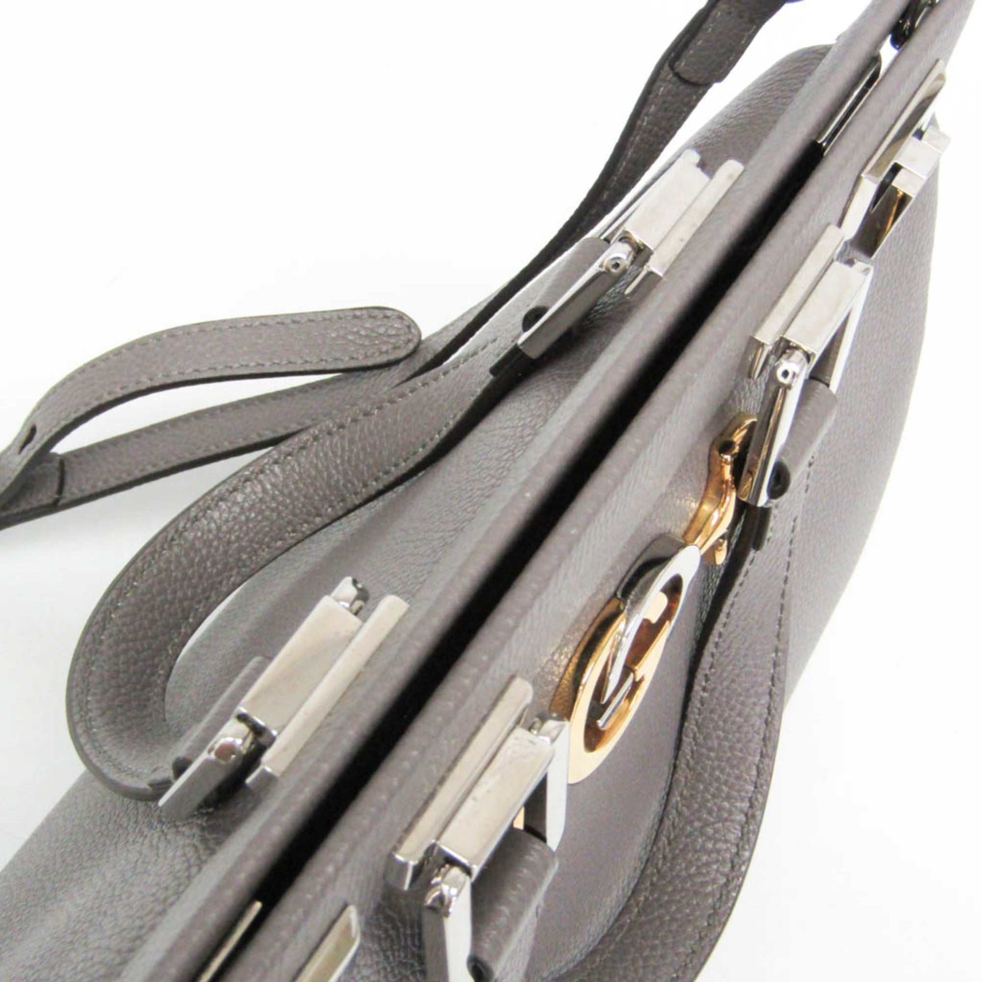 Gucci Zumi Top Handle Leather Gray Leather Handbag (Pre-Owned)