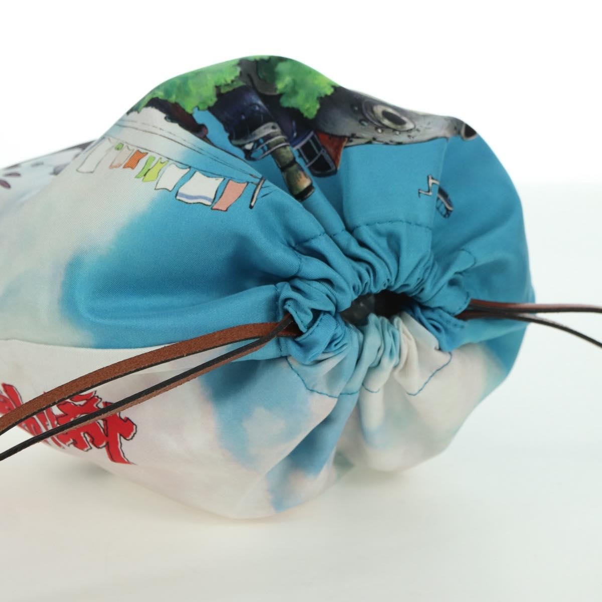 Loewe Paula Drawstring Printed Canvas Blue Canvas Clutche & Pouche Bag (Pre-Owned)