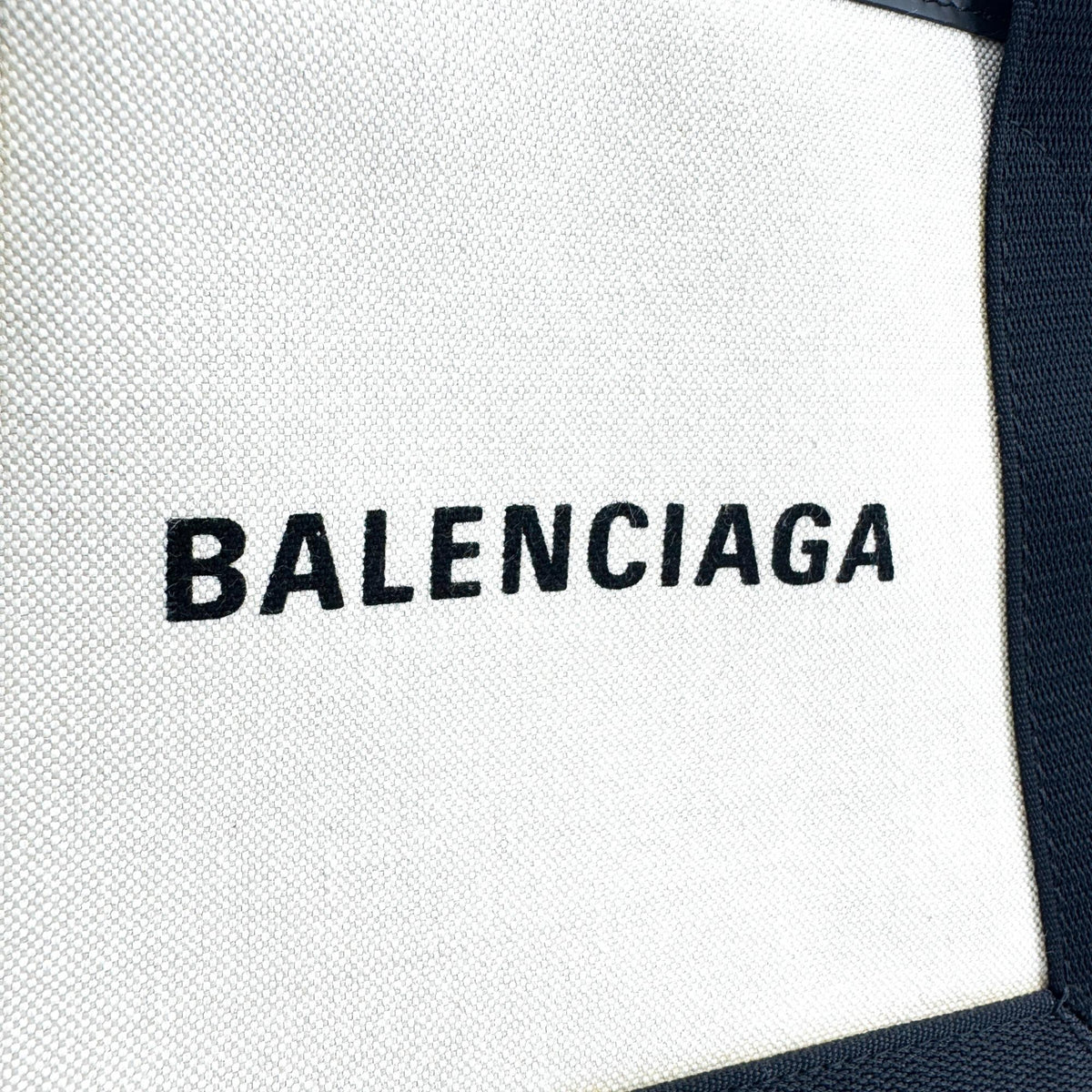 Balenciaga Navy Cabas Canvas With Leather Black Canvas Tote Bag Bag (Pre-Owned)
