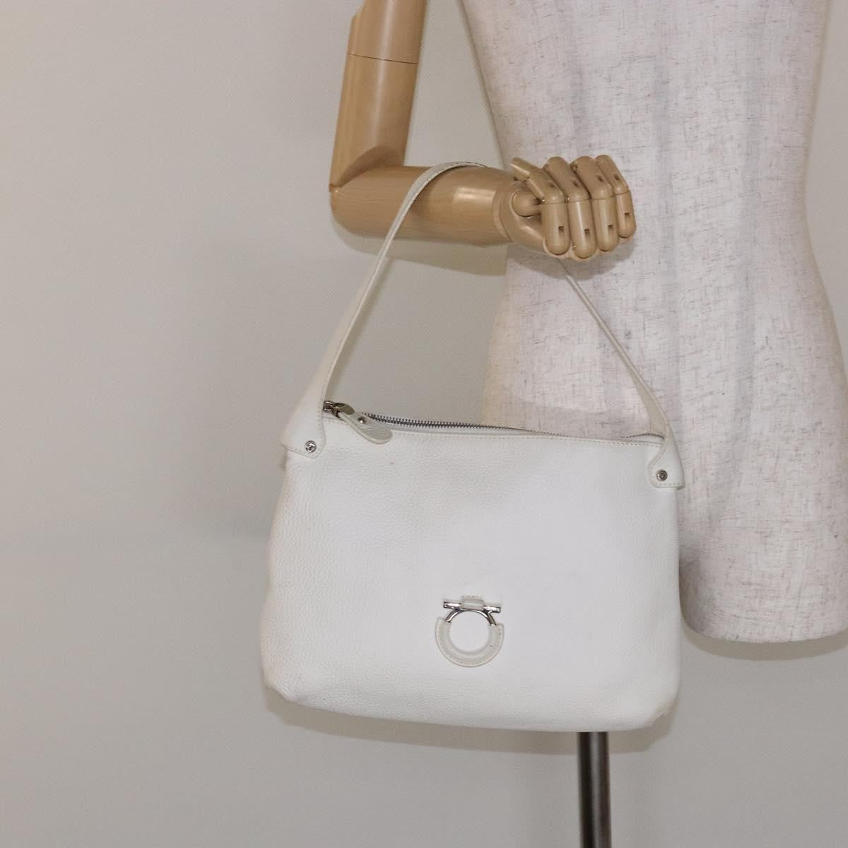 Salvatore Ferragamo Gancini Leather White Leather Shoulder Bag Bag (Pre-Owned)