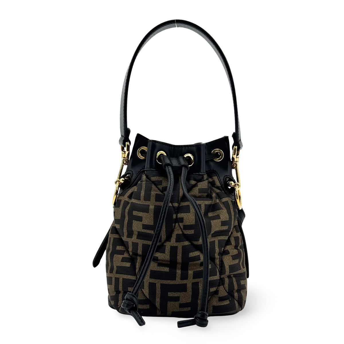 Fendi Mon Tresor Bucket Zucca Quilted Silk Black Canvas Handbag (Pre-Owned)