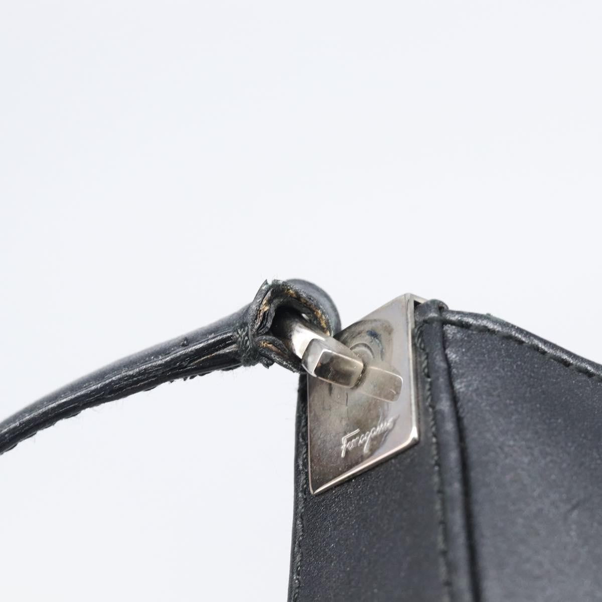 Salvatore Ferragamo Gancini Leather Black Leather Shoulder Bag Bag (Pre-Owned)